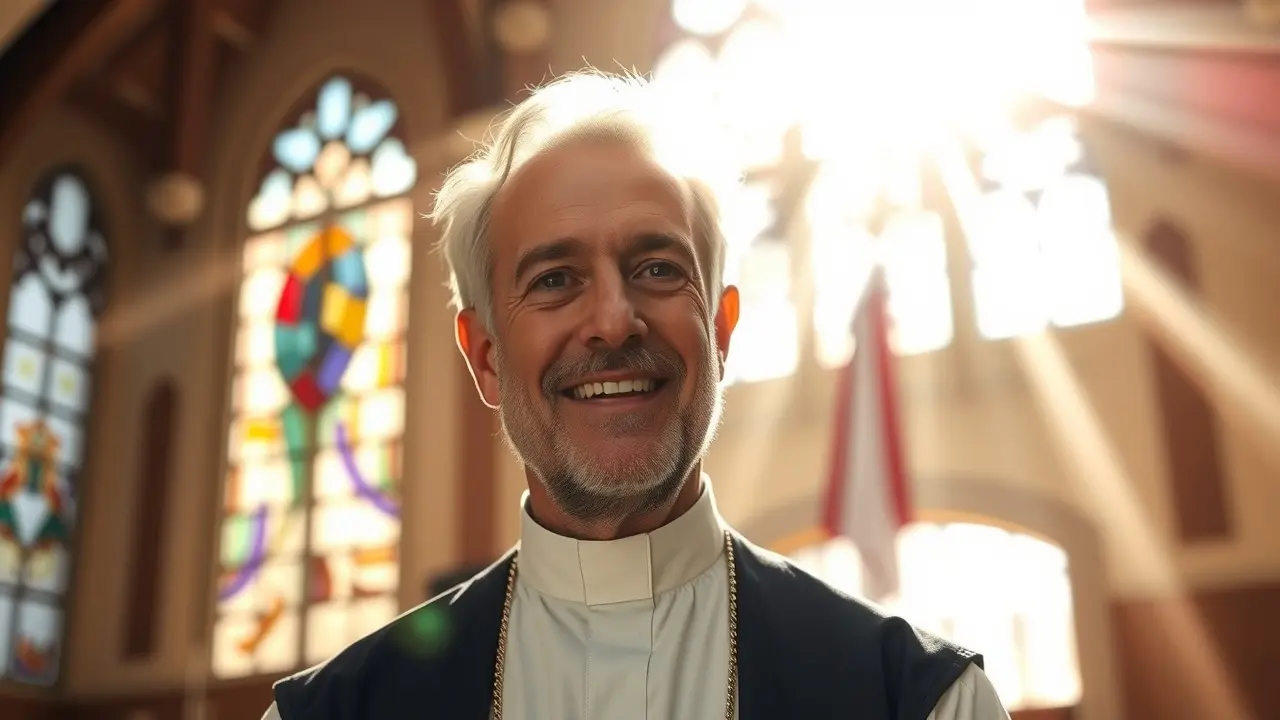 Significado de Sonhar com Padre Kelmon: Interpretações e Reflexões Padre Kelmon em igreja ensolarada, sorriso gentil.