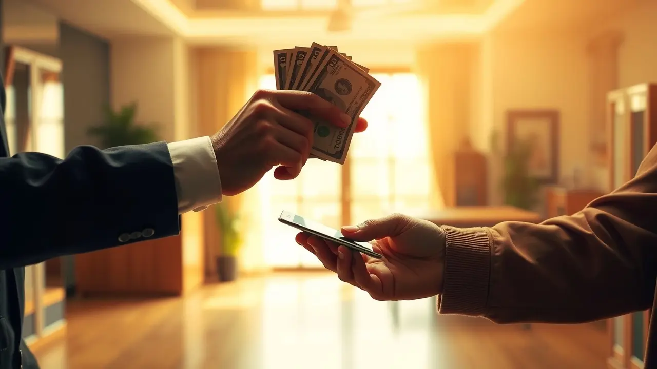 Mãos trocando dinheiro, simbolizando o ato de pagar.