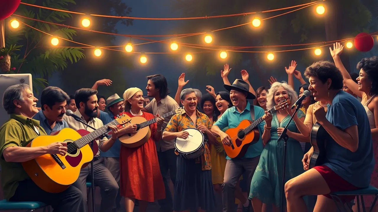 Pessoas cantando e tocando pagode