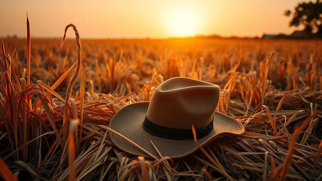 Campo de palha dourada ao pôr do sol