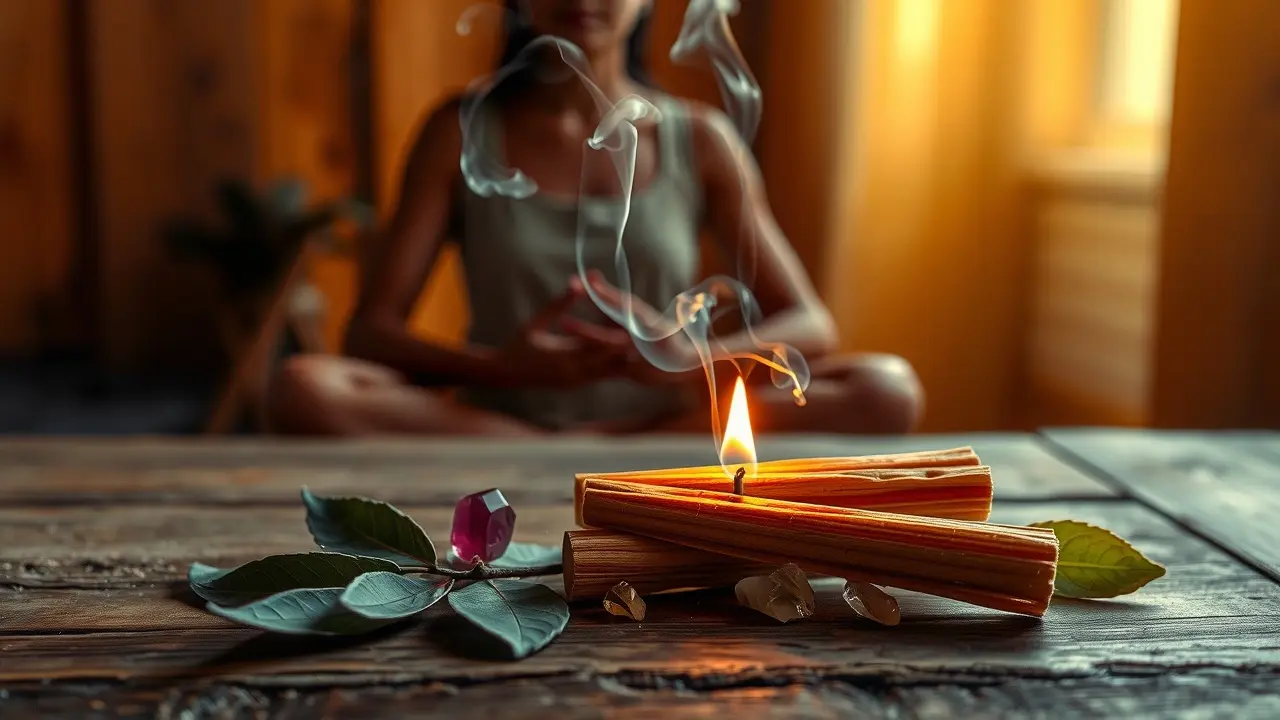 Palo santo queimando para limpeza energética