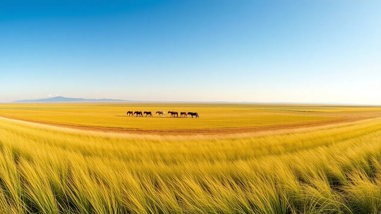 O Significado Profundo de Sonhar com Pampas: Desvendando Seus Mistérios Vasta planície das pampas com cavalos pastando