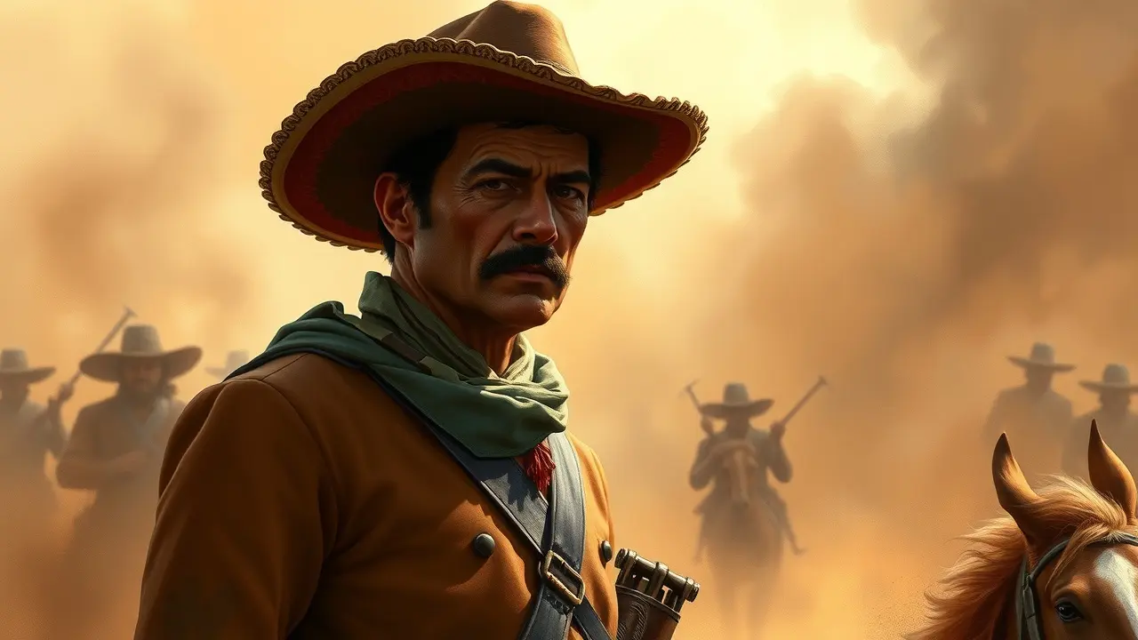 Pancho Villa em meio à batalha, representação onírica.