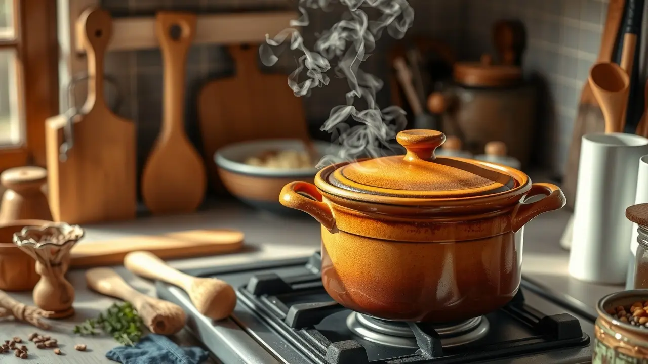 Sonhar com Panela: Descubra os Significados e Interpretações! Panela de barro fumegante no fogão.