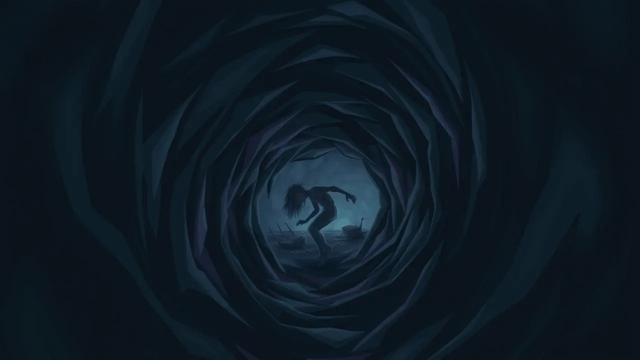 Ilustração de uma pessoa presa em um vórtice de ansiedade