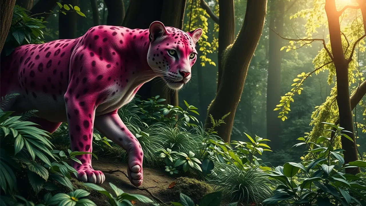 Pantera cor-de-rosa na floresta