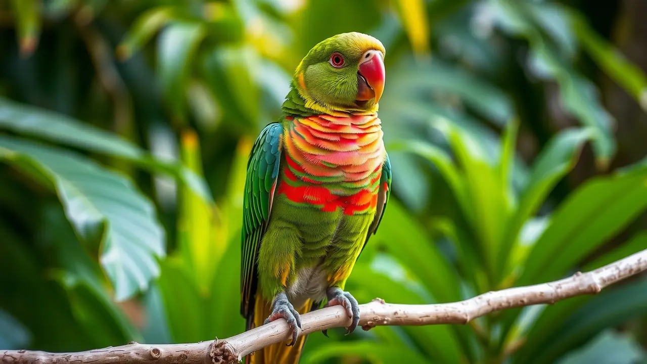 Papagaio-de-Hispaniola colorido em seu habitat natural