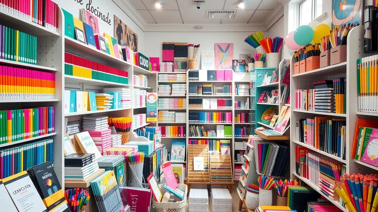 Papelaria colorida e organizada