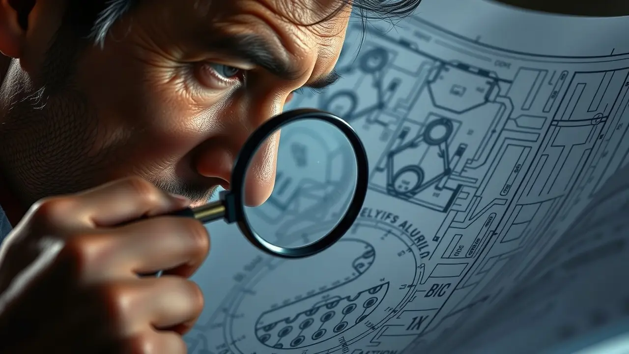 Sonhar com Particularização: Descubra o Significado e as Implicações Pessoa examinando planta detalhada com lupa