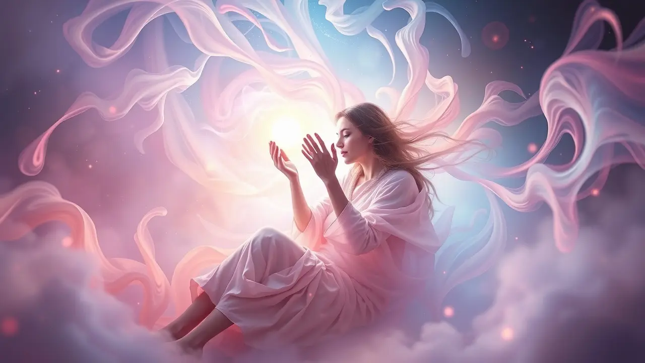 Significado de Sonhar com Parto: Uma Análise Detalhada Mulher dando à luz orbe de luz, simbolizando novos começos.