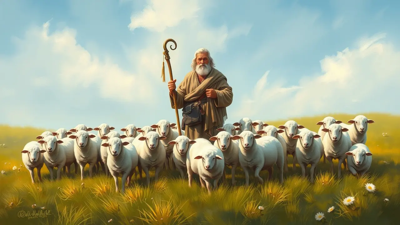 Significado de Sonhar com Pastor: Guia Completo de Interpretações Pastor guiando ovelhas em pastagem verde.