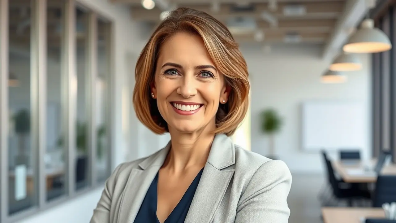 Sonhar com Patroa: Descubra os Significados e Interpretações! Mulher sorrindo em ambiente de escritório