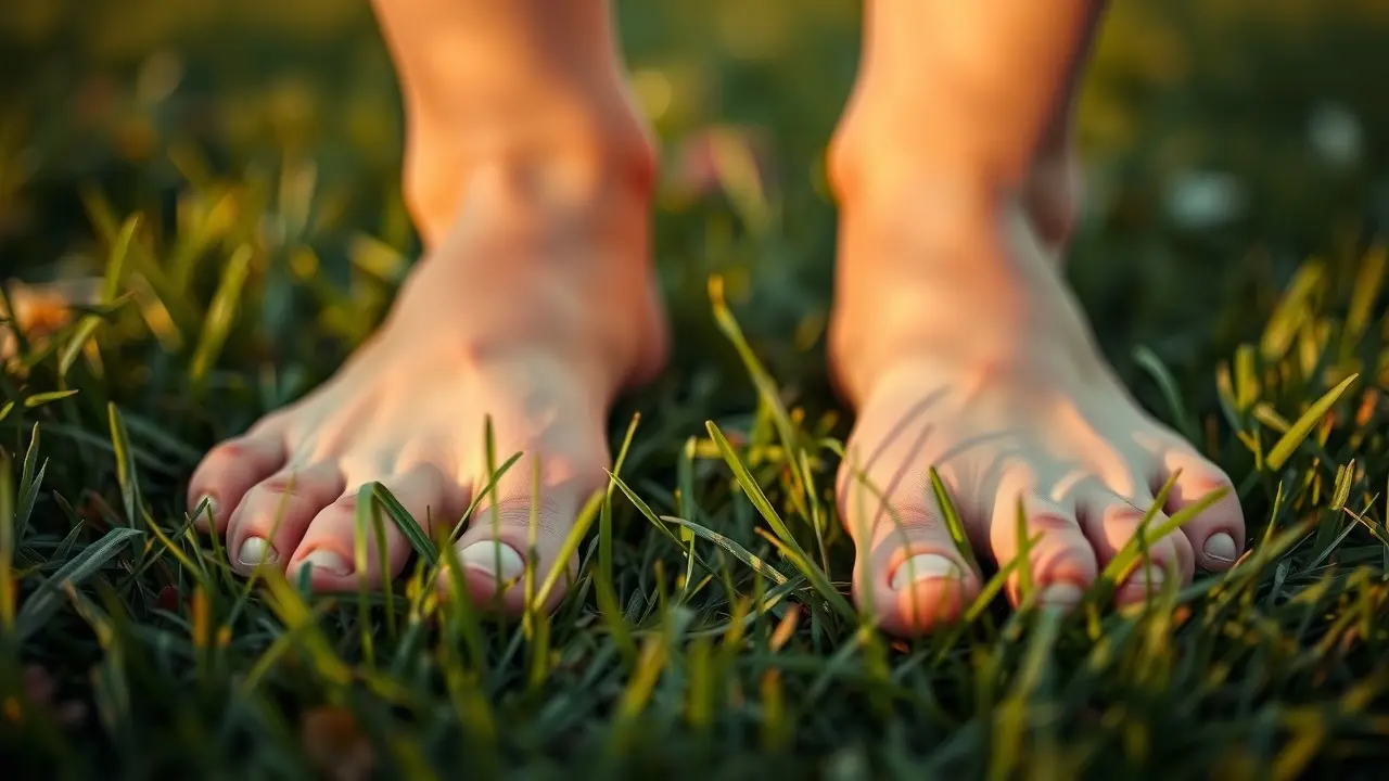 Pés descalços na grama: símbolo de conexão e liberdade