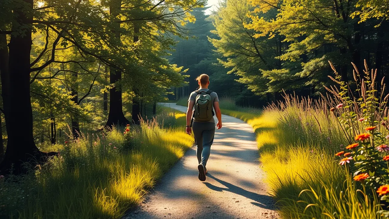 Sonhar com Pedestrianismo: Desvende os Significados Ocultos Pessoa caminhando em trilha ensolarada na natureza.
