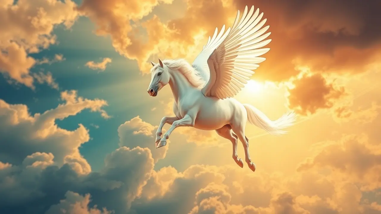 Pégaso branco voando no céu