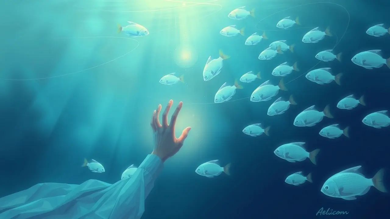 Ilustração de sonho com peixes brilhantes