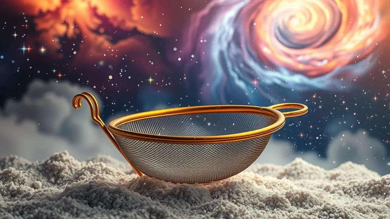 Sonho com peneira dourada peneirando poeira estelar.