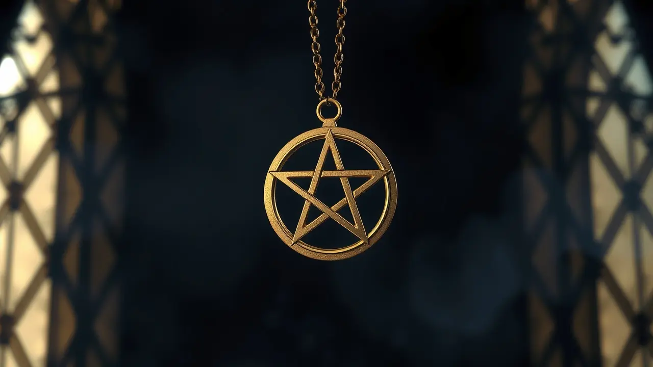 Colar com pingente de pentáculo dourado