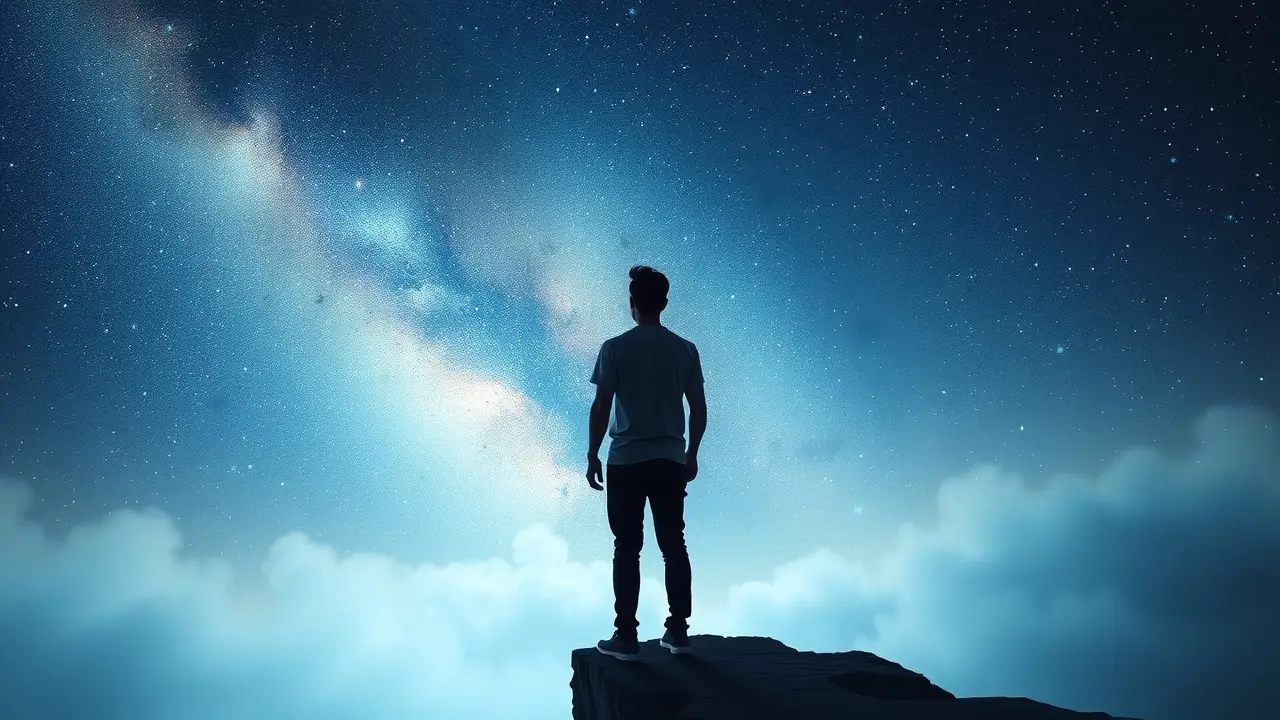 Pessoa contemplando o céu estrelado, representando a percepção.