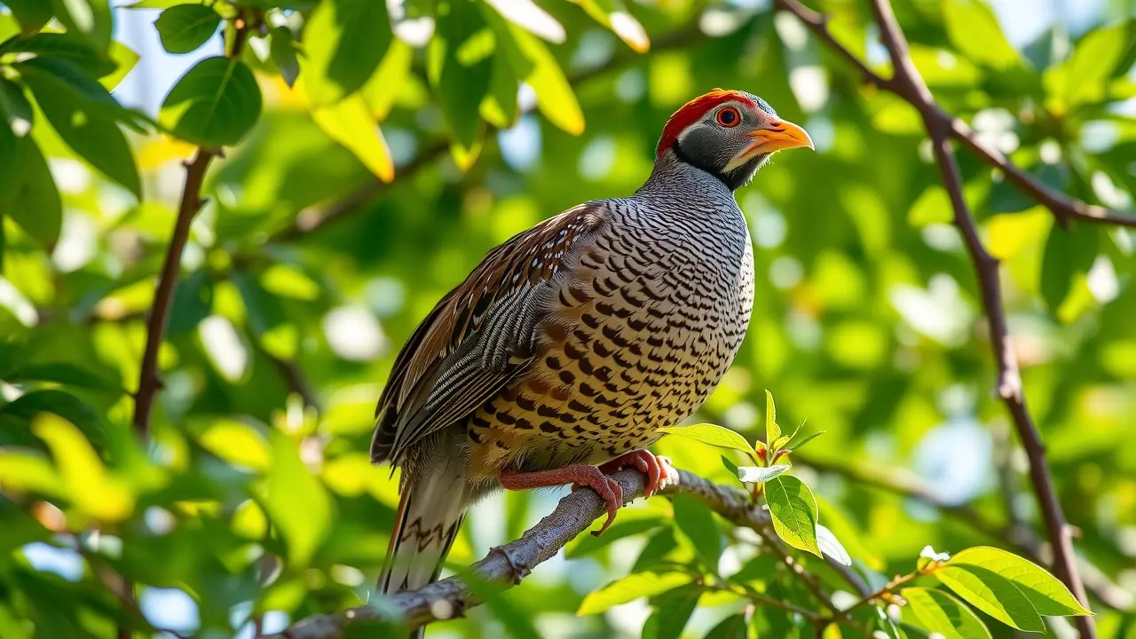 Perdiz em galho, plumagem detalhada.