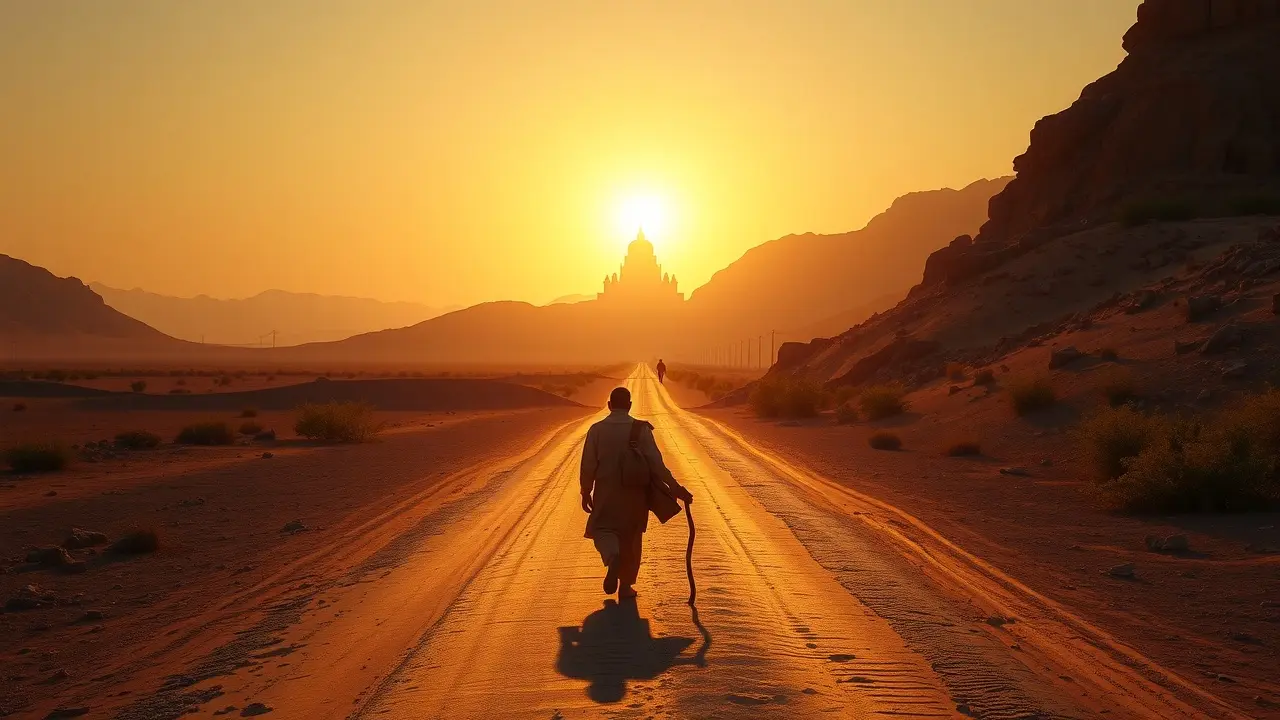 Peregrino caminhando para o templo