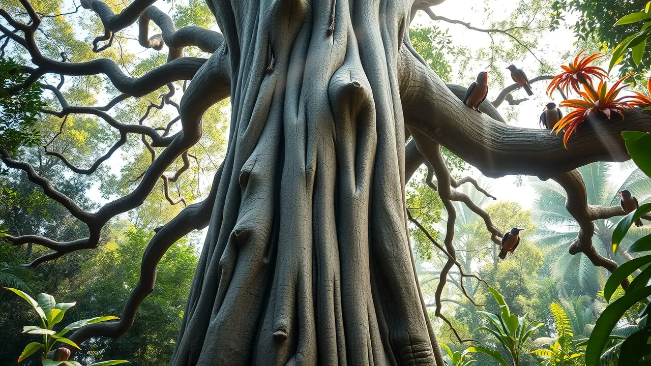 Árvore de peroba imponente em floresta tropical brasileira
