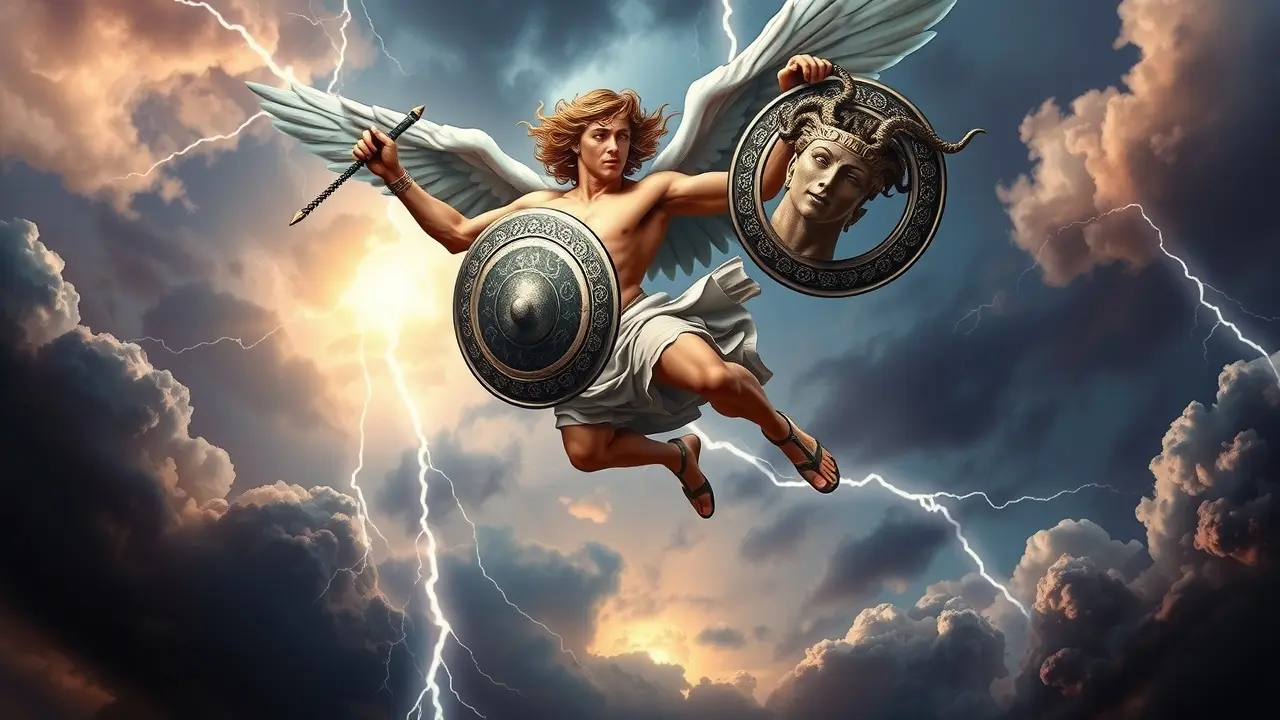 Perseu voando com a cabeça de Medusa