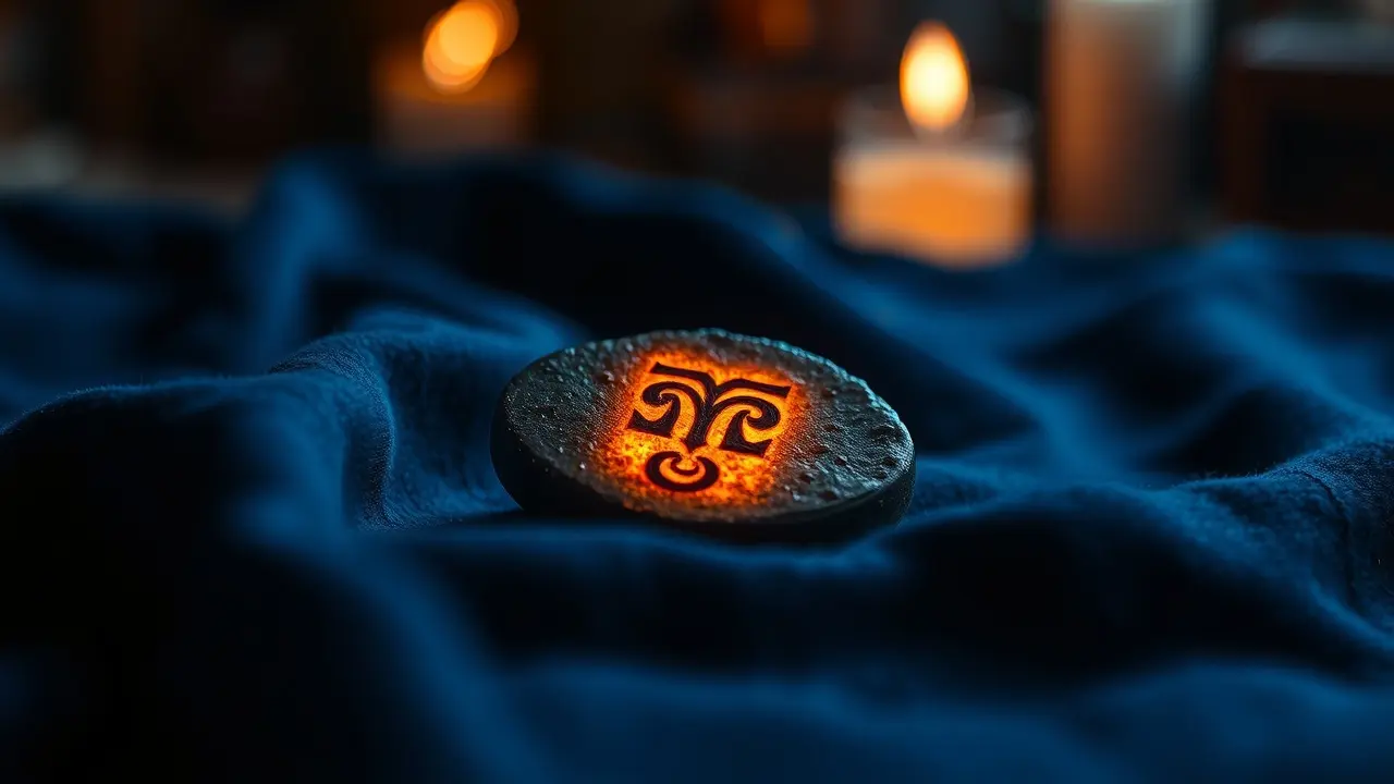 Runa Perthro brilhante sobre tecido azul