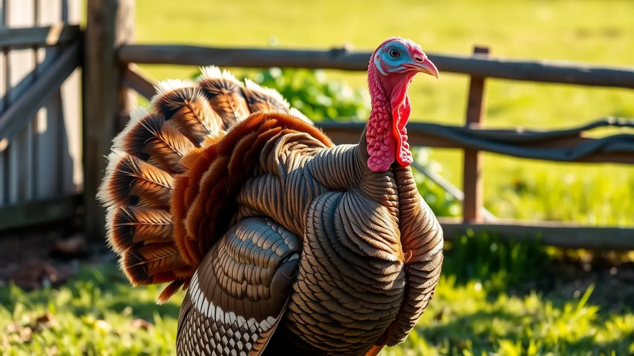 Um peru majestoso em um terreiro ensolarado.