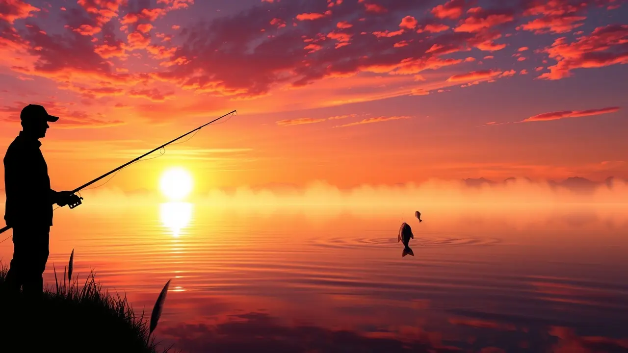 Pessoa pescando ao amanhecer