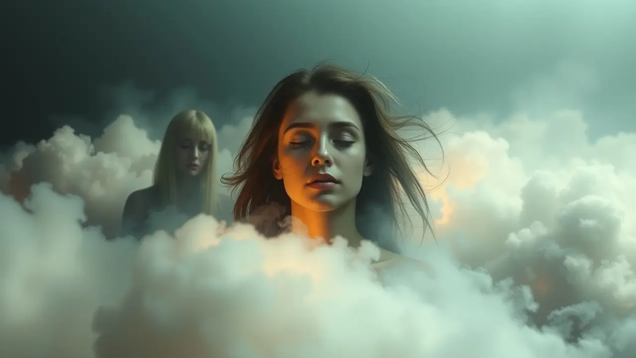 Sonho com pessoa em paisagem onírica.