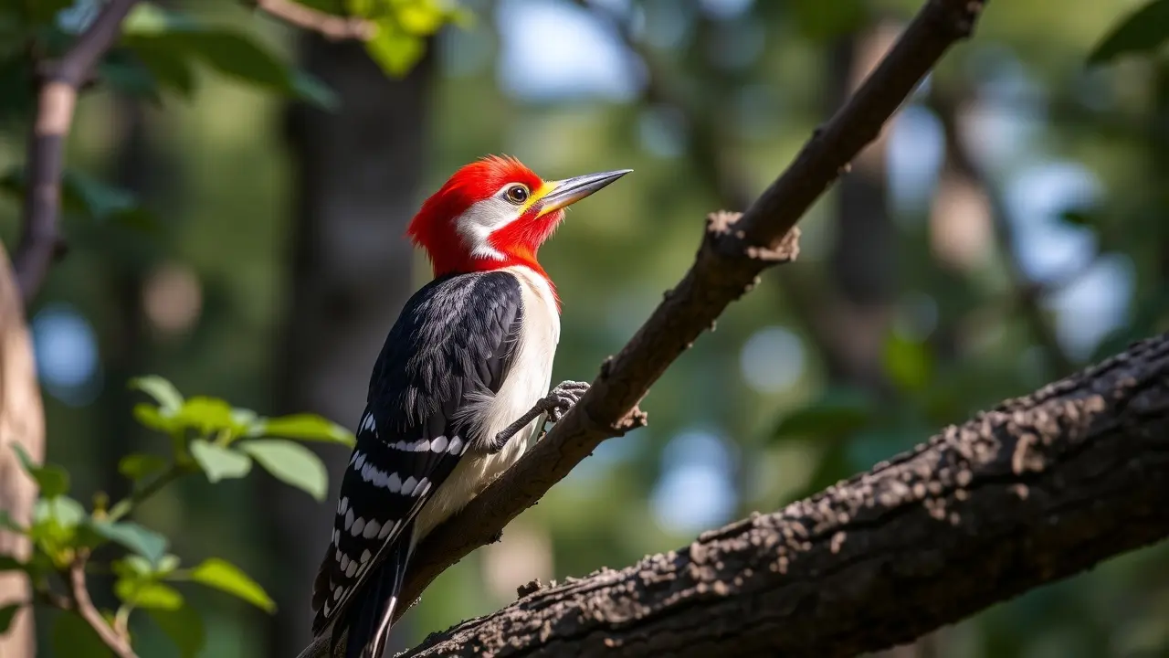 Significado de Sonhar com Pica-Pau-de-Cabeça-Vermelha: Desvende os Segredos! Pica-pau-de-cabeça-vermelha em galho de árvore.