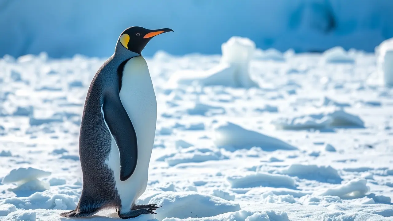 Pinguim-imperador na Antártida.