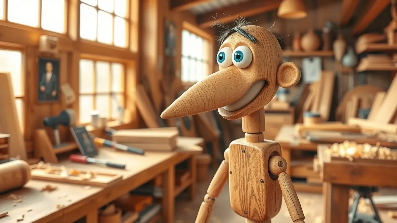 Boneco de madeira com nariz grande, sonhar com Pinóquio.