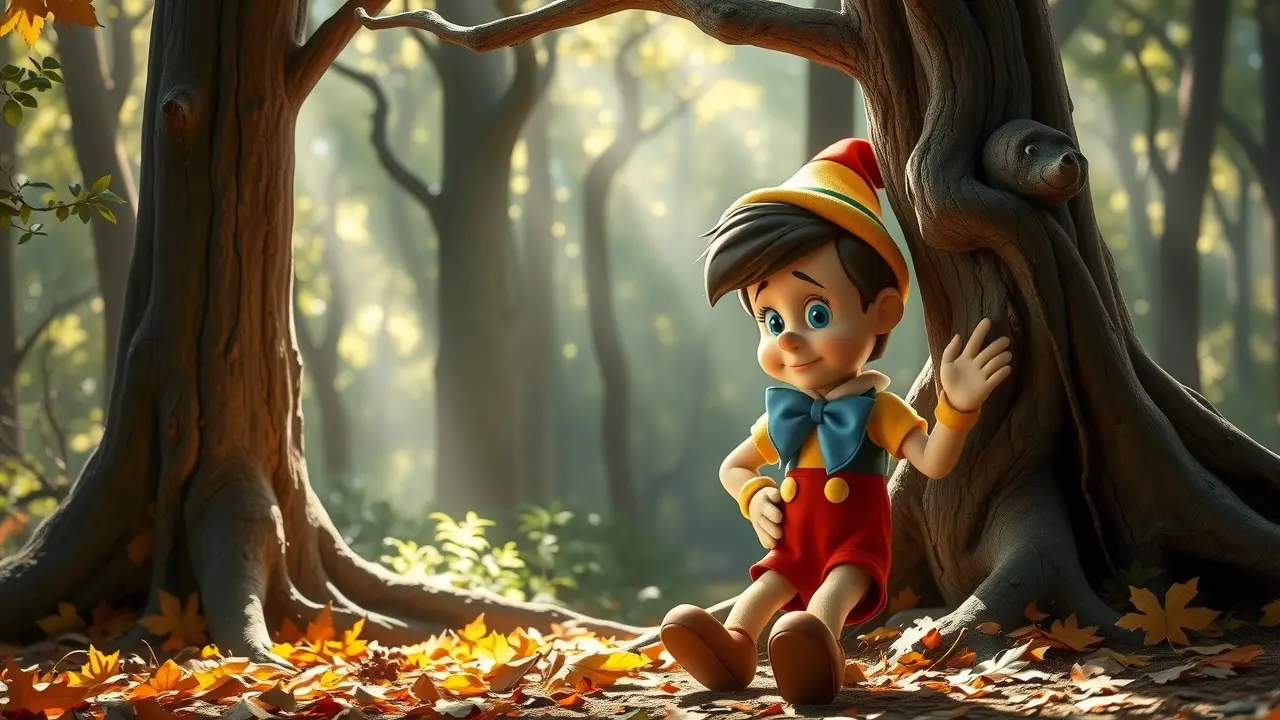 Pinóquio reflexivo na floresta