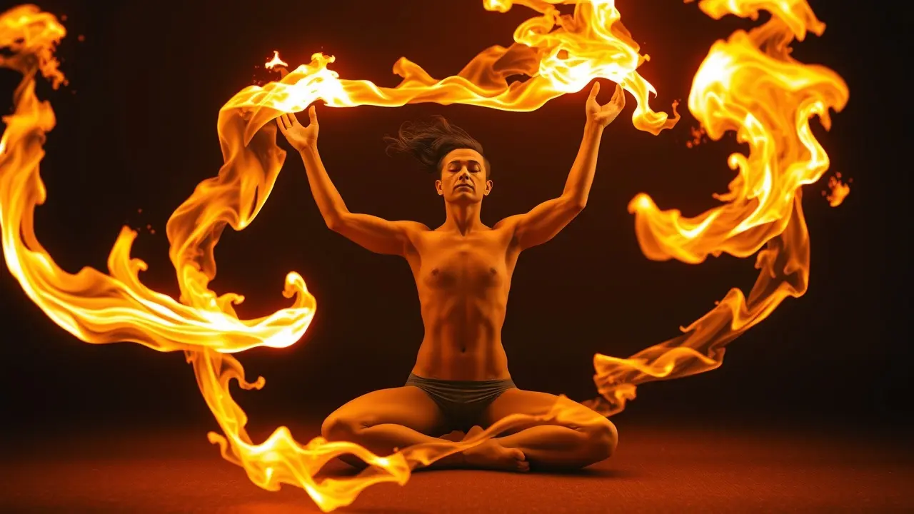 Pessoa controlando chamas com a mente em sonho.