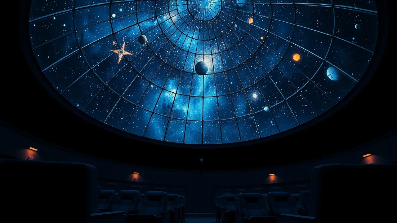 Interior de um planetário com céu estrelado projetado