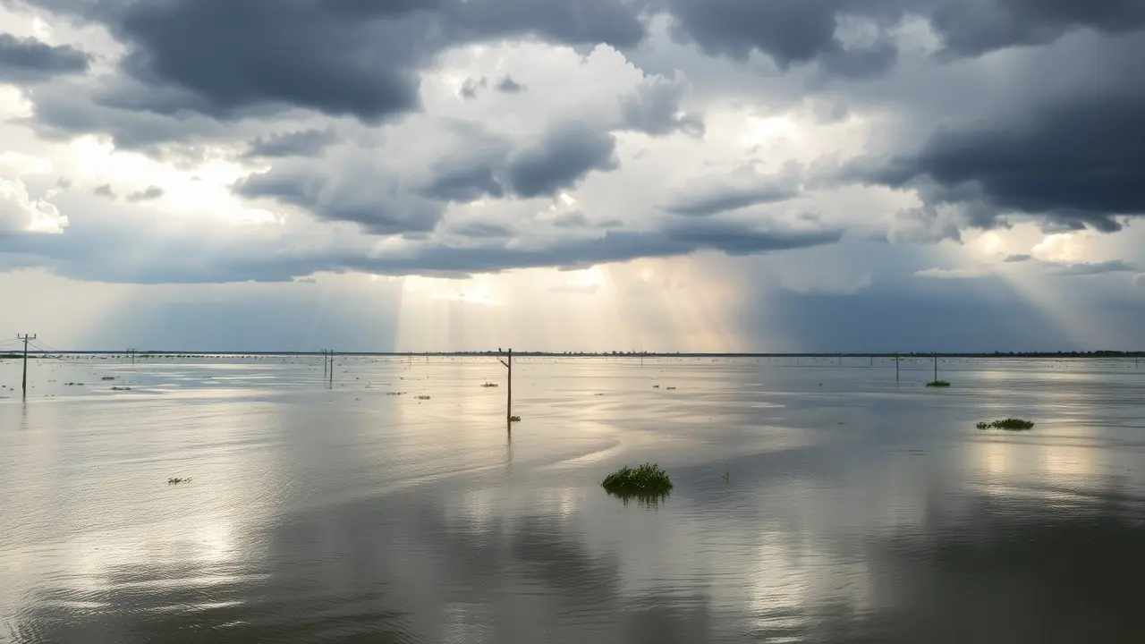 Planície alagada em sonho simboliza emoções intensas.