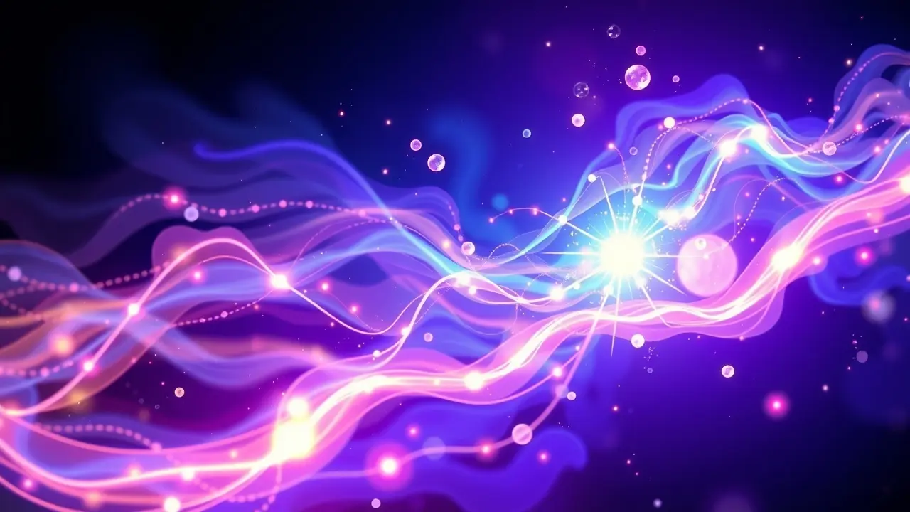 Plasma brilhante em tons de azul, roxo e dourado.