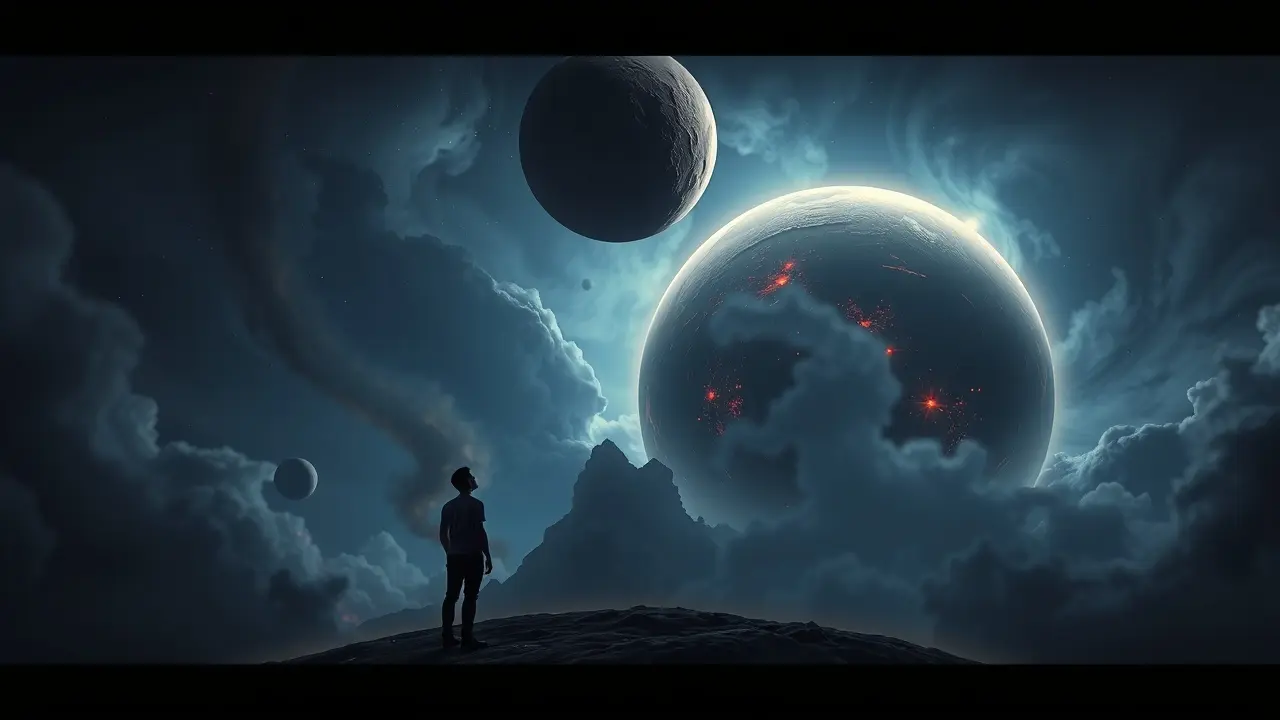 Sonhador contemplando Plutão em um sonho transformador