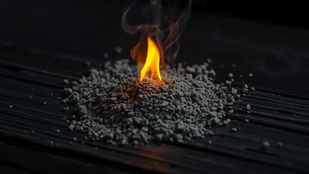 Pólvora em combustão, representando potencial e explosão