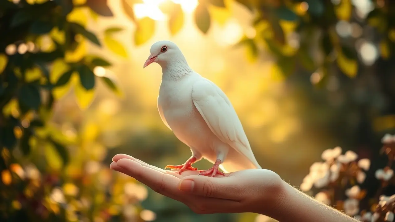 Pomba branca na mão, simbolizando paz