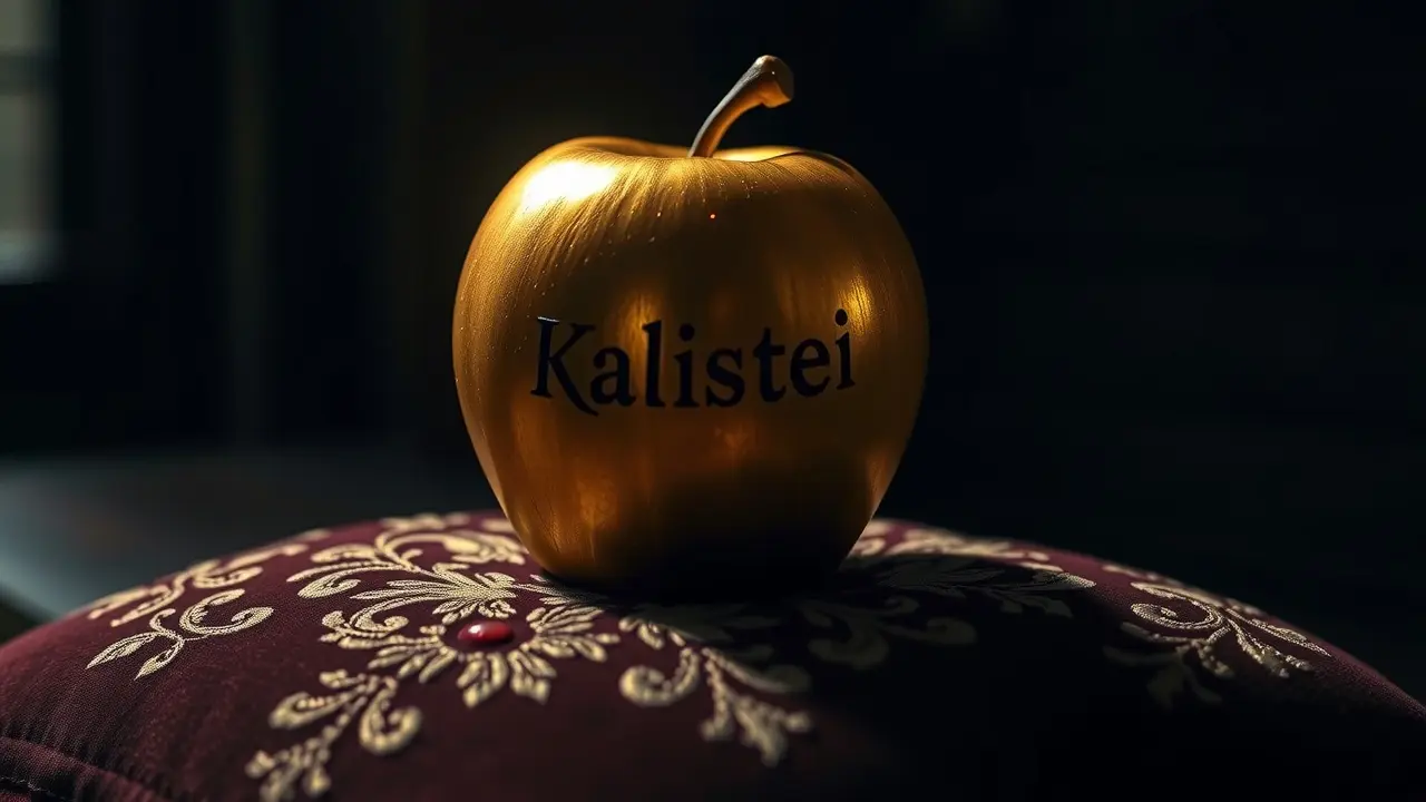 Sonhar com Pomo da Discórdia: Desvendando Significados e Conflitos Maçã dourada com inscrição 'Para a mais bela'