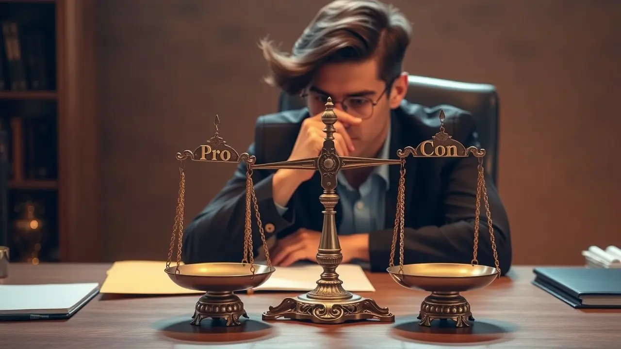 Pessoa ponderando em balança da decisão.