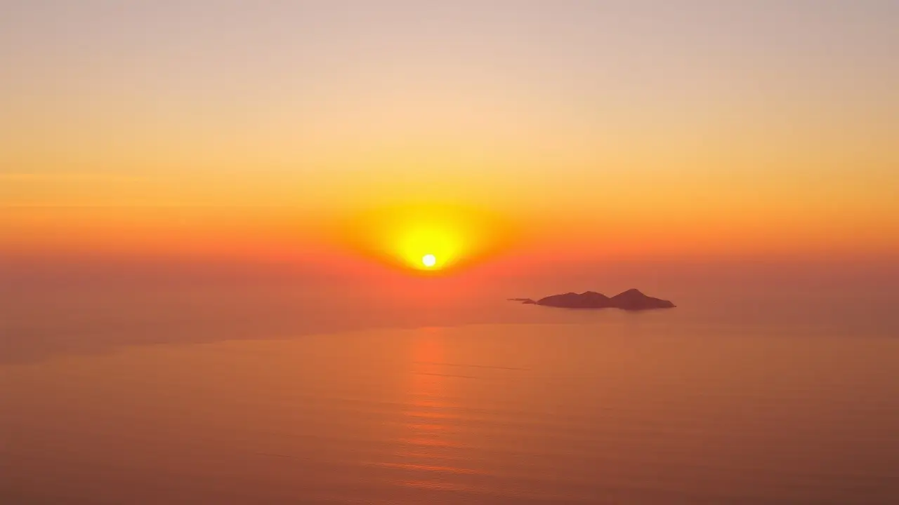 Sonhar com Pôr do Sol no Mar: Descubra o Significado Profundo Um sol alaranjado se pondo sobre o mar calmo.
