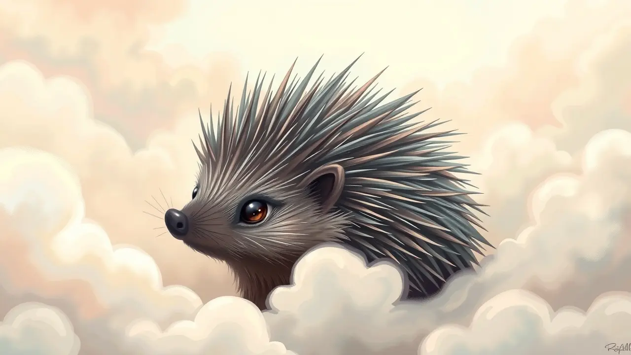 Porco-espinho em sonho, ilustração detalhada