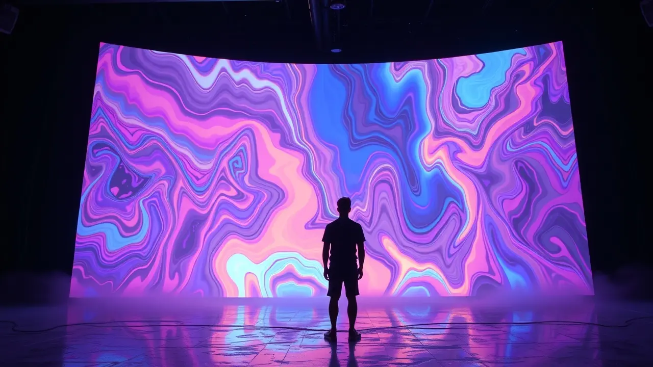 Sonhar com Pornografia: Desvende os Significados Ocultos Homem contemplando tela com padrões abstratos em sonho sobre pornografia