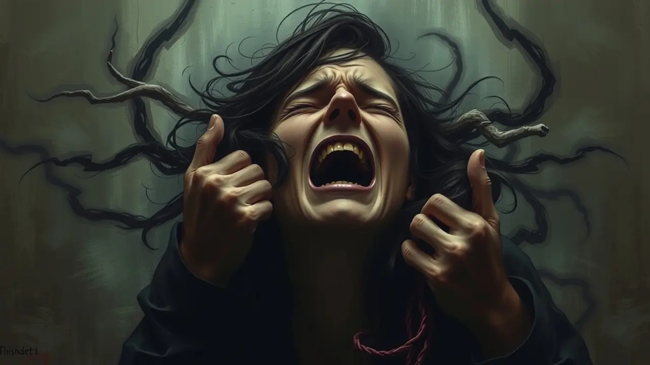 Sonhar com Possessão: Descubra os Significados Ocultos e Seus Impactos Pessoa lutando contra força invisível em sonho de possessão