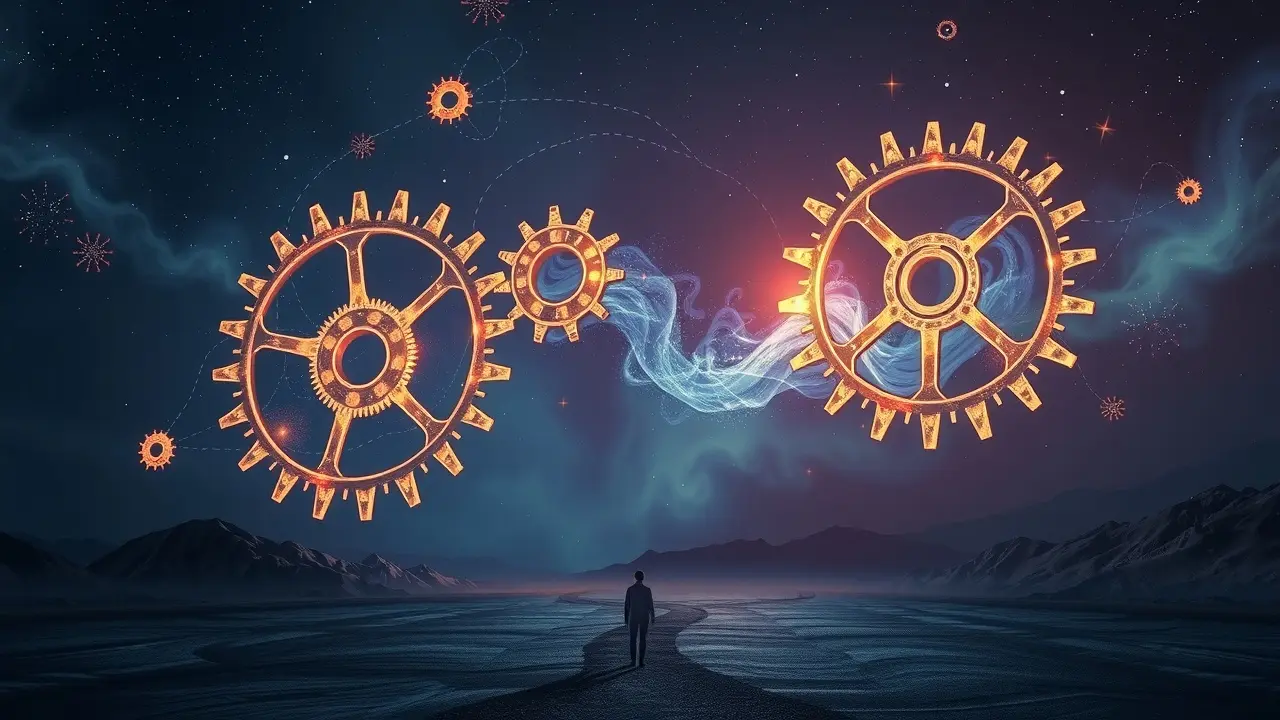Sonhar com Predeterminação: O Que Significa? Engrenagens celestiais representando o destino.