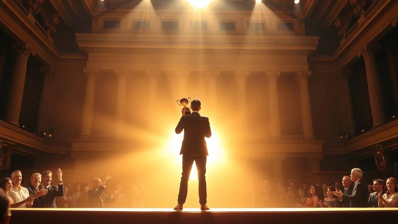 Sonhar com Premiação: Descubra o Significado e as Mensagens Ocultas Pessoa recebendo prêmio no palco